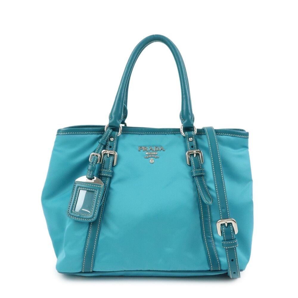 Prada Nylon Leather Handbag Light Blue